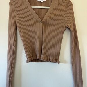 Tan Ribbed Cardigan Sweater